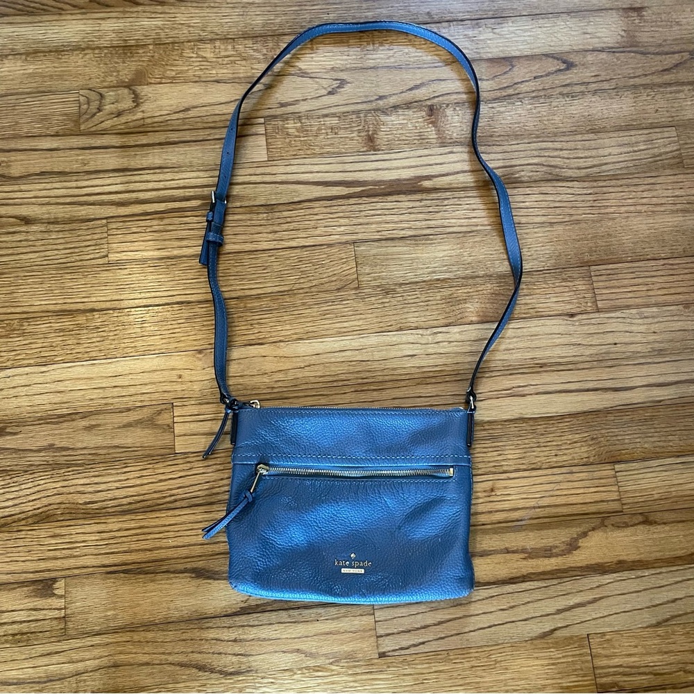 Kate Spade pebbled leather crossbody in blue with gold-tone accents
